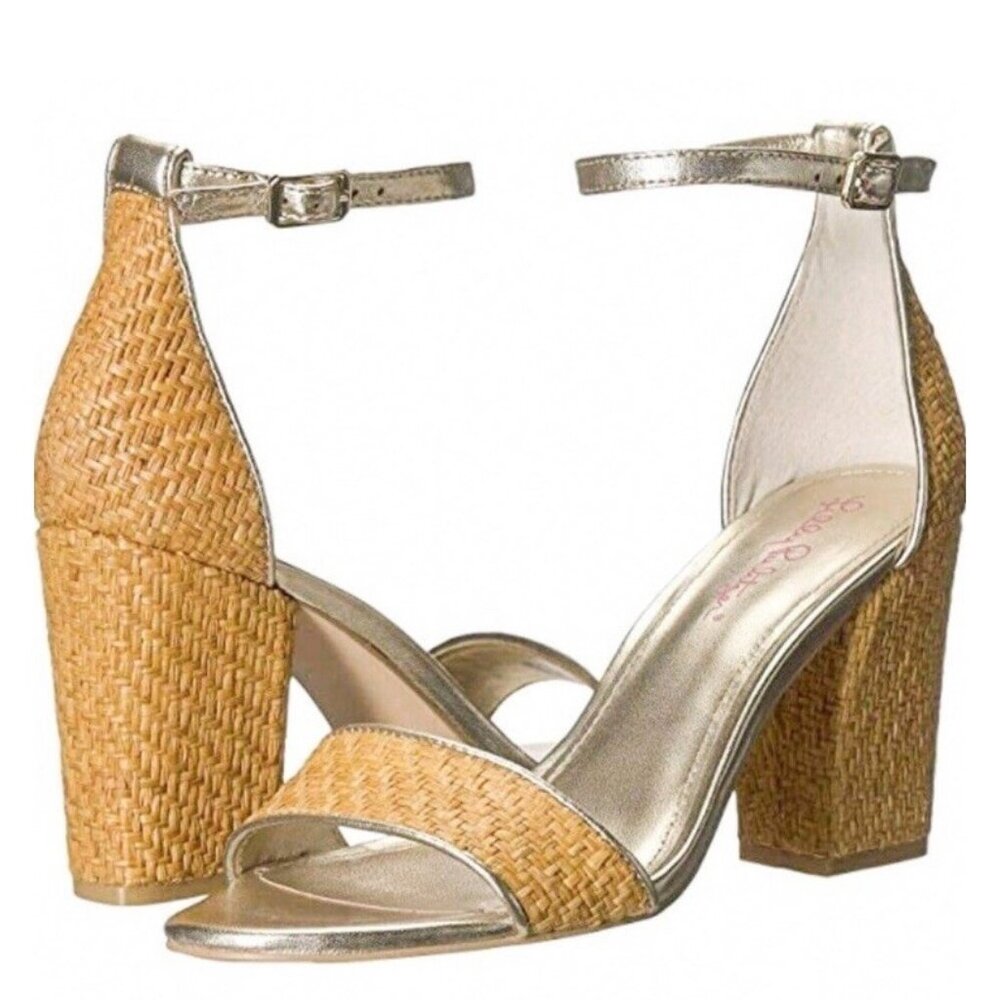 Lilly Pulitzer Gold and Tan Block Heel Sandals